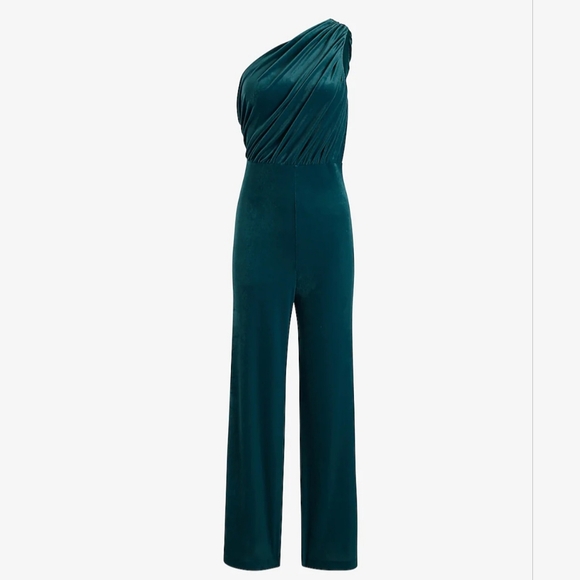 EXPRESS- Velvet- 1 Shoulder- Forrest Green Jumpsuit! Small/Medium - Picture 7 of 7
